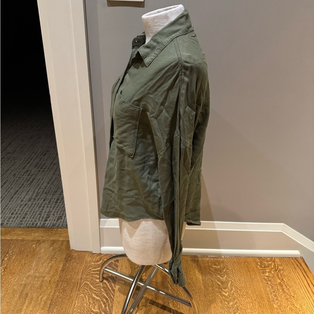 BP. Nordstrom Olive Utility Shirt cropped XXS Rayon Button Front - Picture 4 of 10